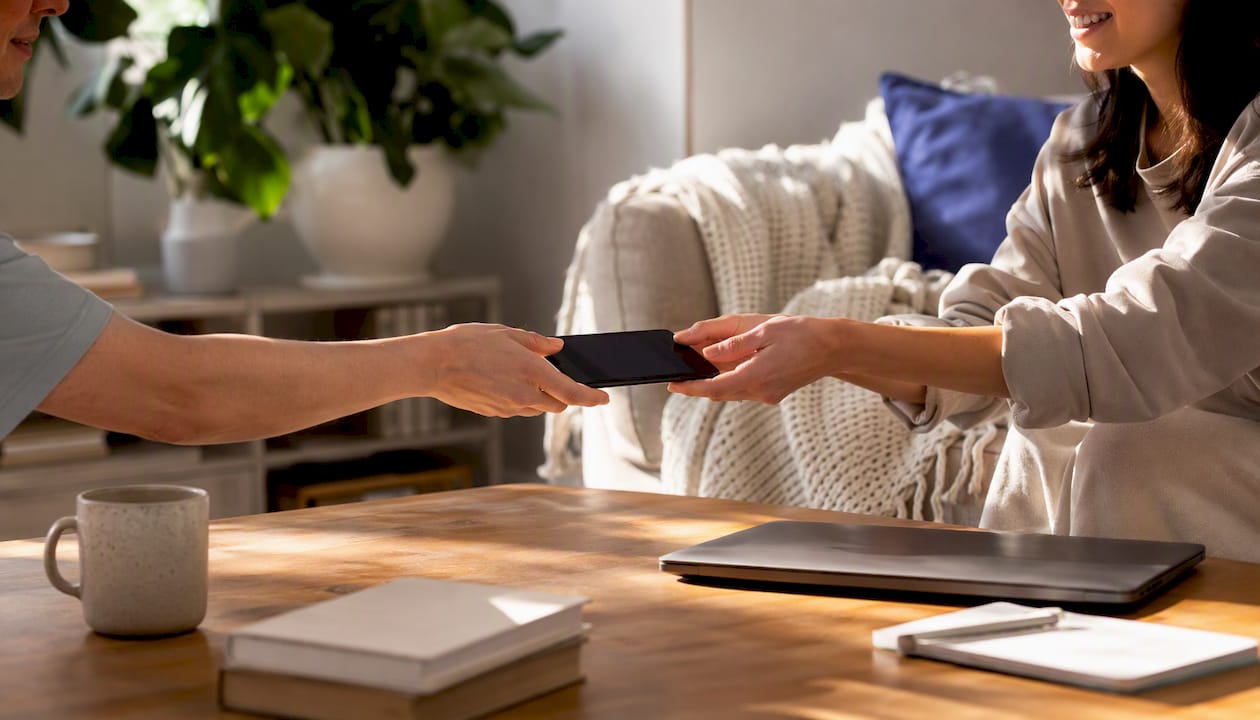 Hands exchanging device symbolizing referral