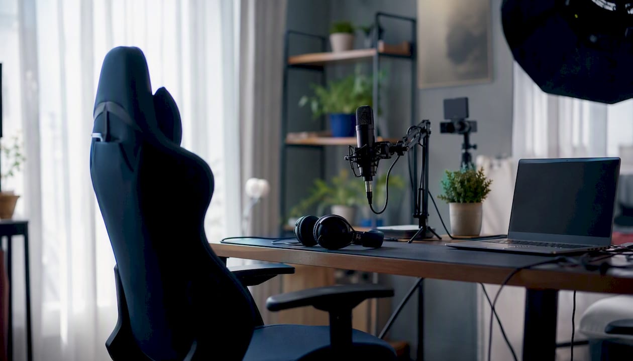 Live streaming equipment setup in cozy room
