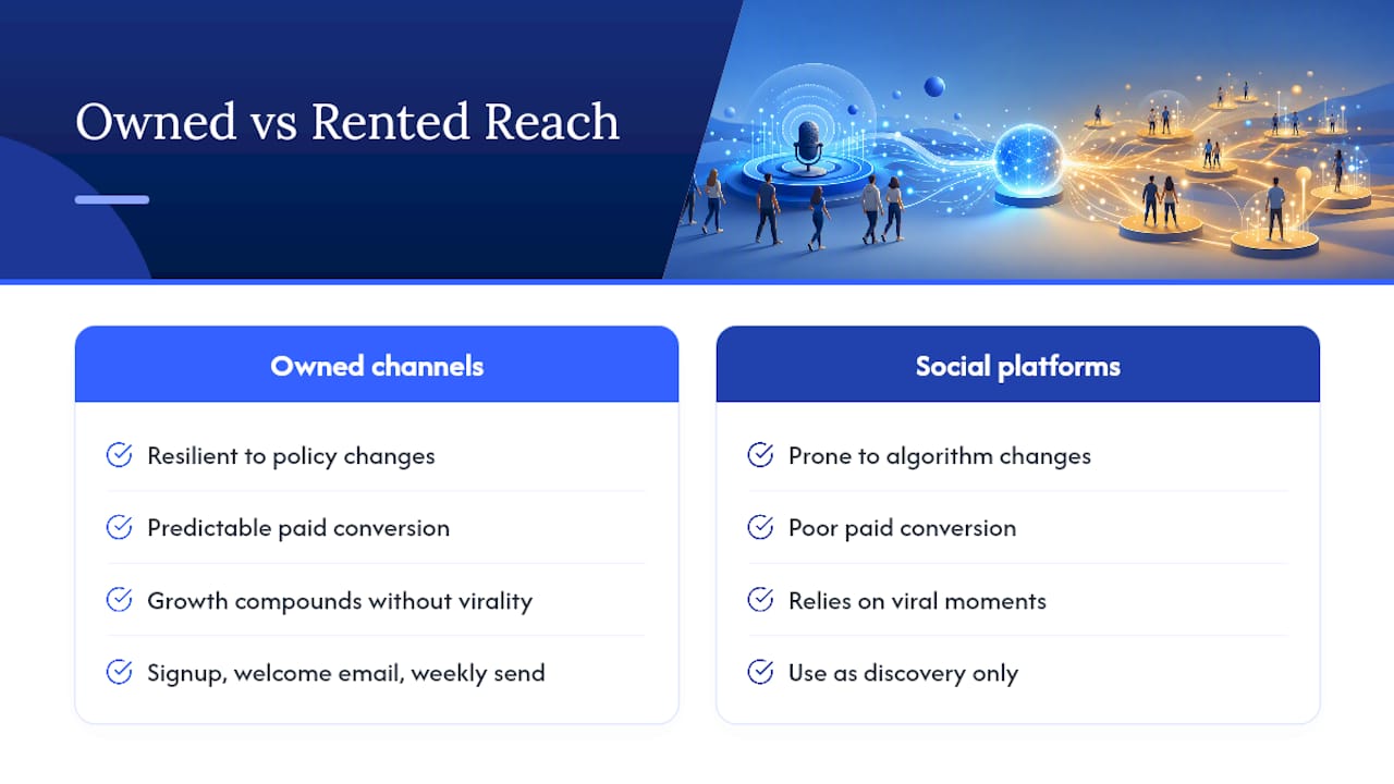 Why Newsletters and Owned Channels Outperform Rented Reach — overview diagram