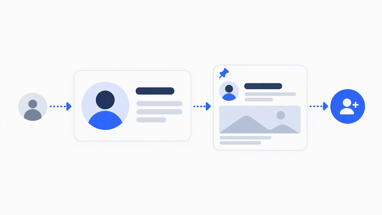 Profile elements guiding a visitor toward following